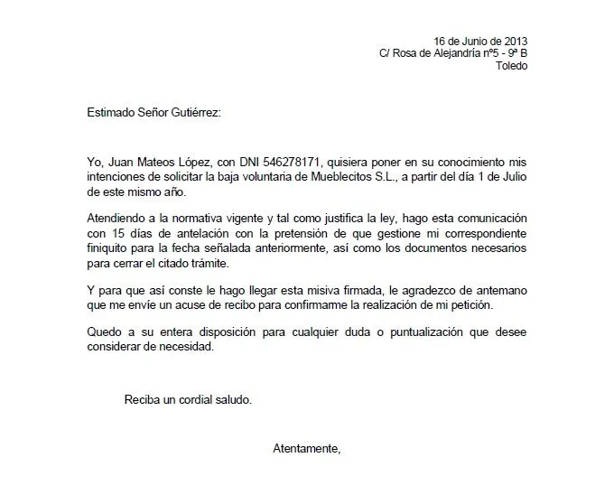 Ejemplo de carta de despido voluntario | Ejemplos de carta Ejemplo de carta de despido voluntario | Ejemplos de carta