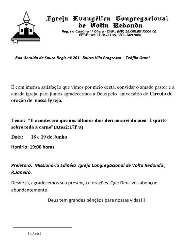 Carta Da Festividade Da Igreja | PDF