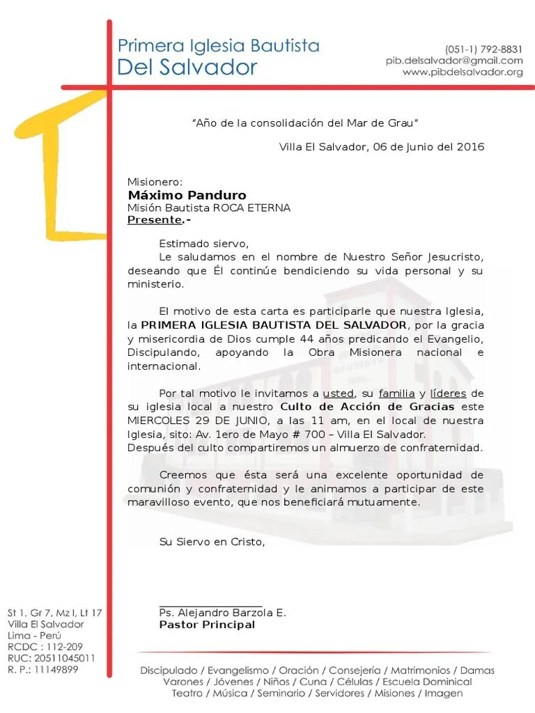Carta de Invitación Al Culto de Aniversario 2016 | PDF | Misionero | Cristo (título) Carta de Invitación Al Culto de Aniversario 2016 | PDF | Misionero | Cristo (título)