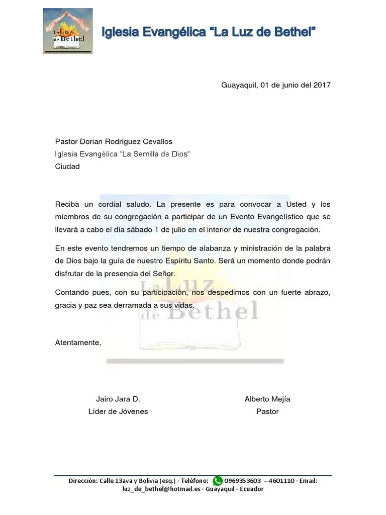 Carta Invitacion Pastores | PDF | Religión y creencia Carta Invitacion Pastores | PDF | Religión y creencia