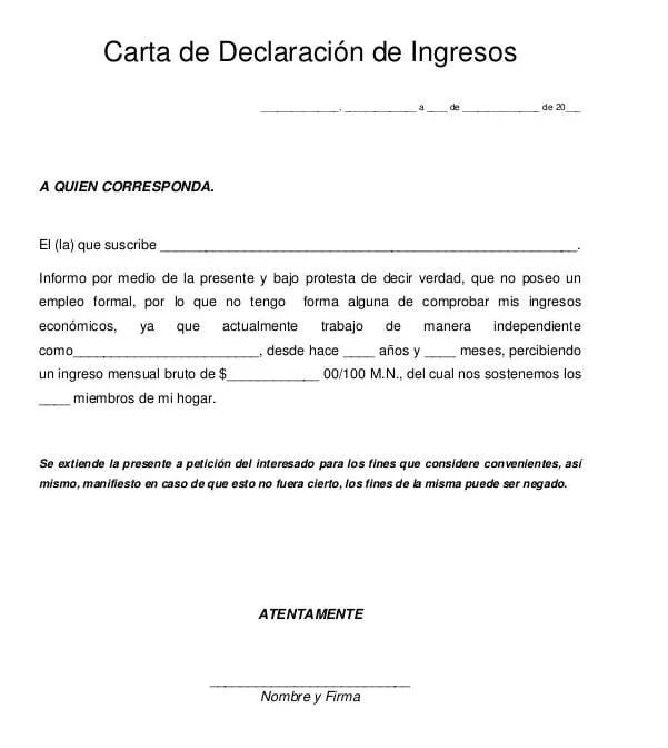 Carta laboral de ingresos - Ejemplos De