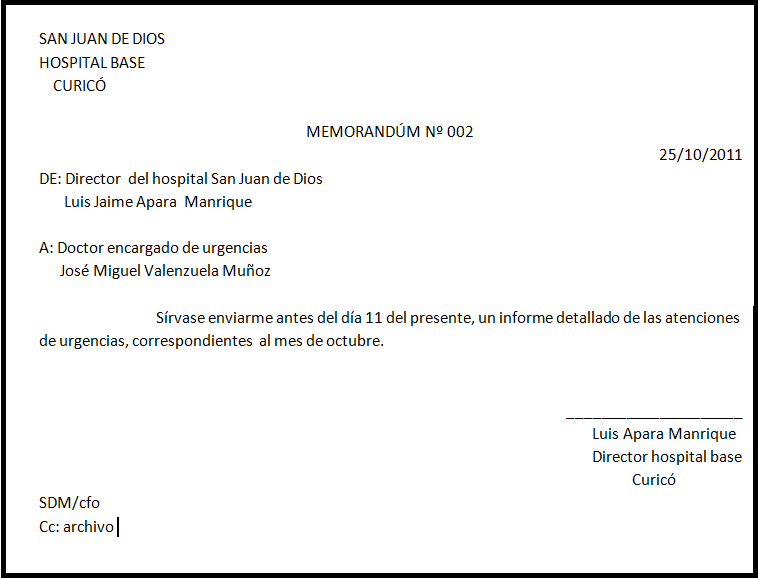 Ejemplos de memorandos - Imagui