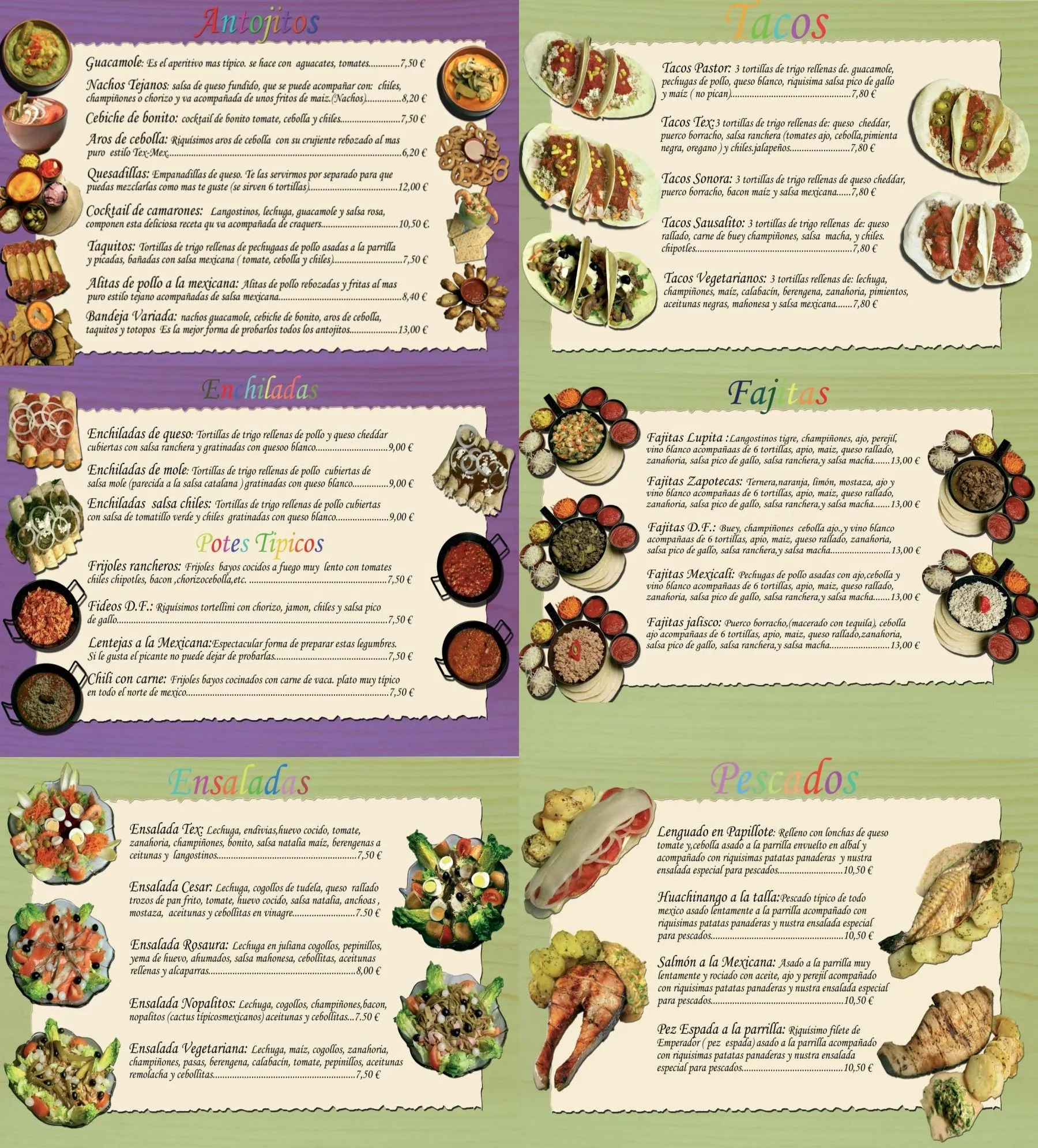 Menú en español restaurante méxicano - Imagui