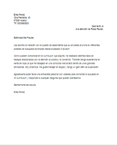 Ejemplo de carta de motivación para trabajo de dependienta ...