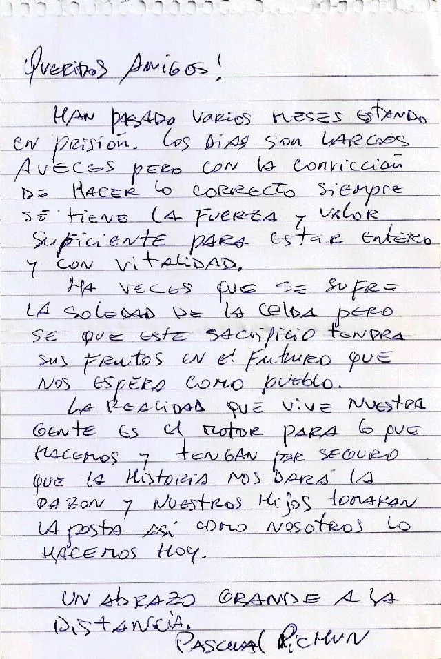 Carta de Pascual Pichun a sus amigos desde la Carcel de Traiguén ... Carta de Pascual Pichun a sus amigos desde la Carcel de Traiguén ...