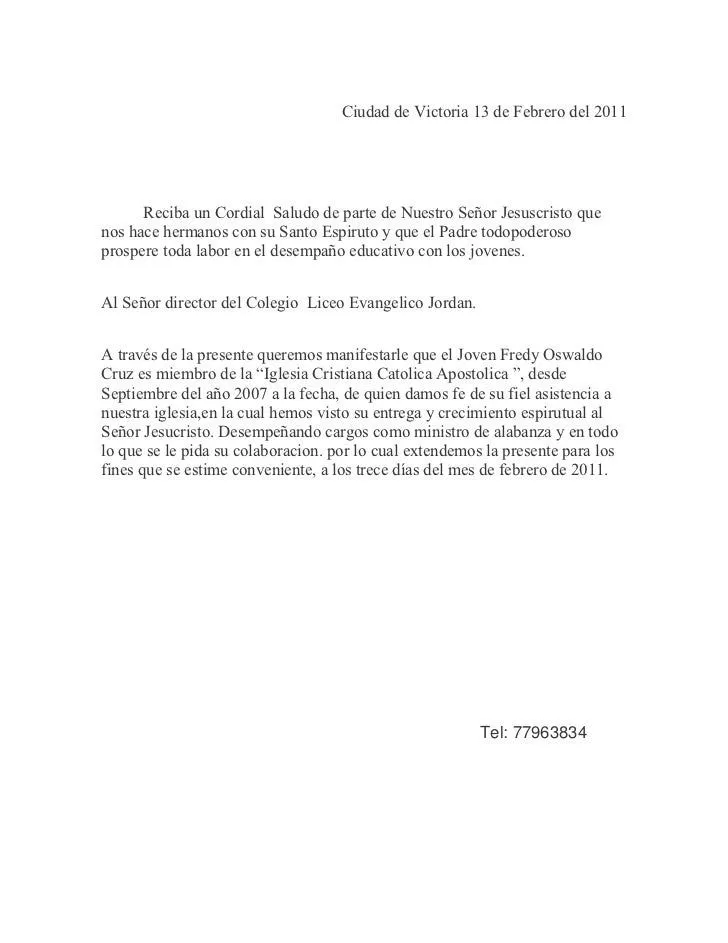 Carta pastoral para recomendaicon de trabajo Carta pastoral para recomendaicon de trabajo