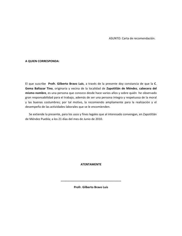 Carta de recomendación