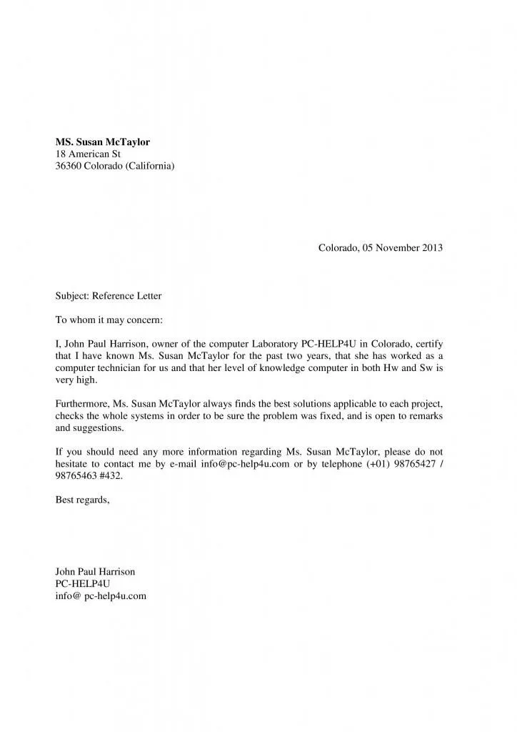Ejemplo carta de recomendación en inglés o Reference Letter ... Ejemplo carta de recomendación en inglés o Reference Letter ...