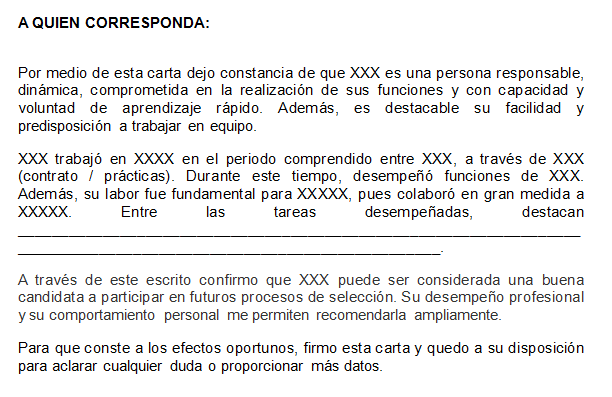 Ejemplo de carta de recomendación estándar | Referencia