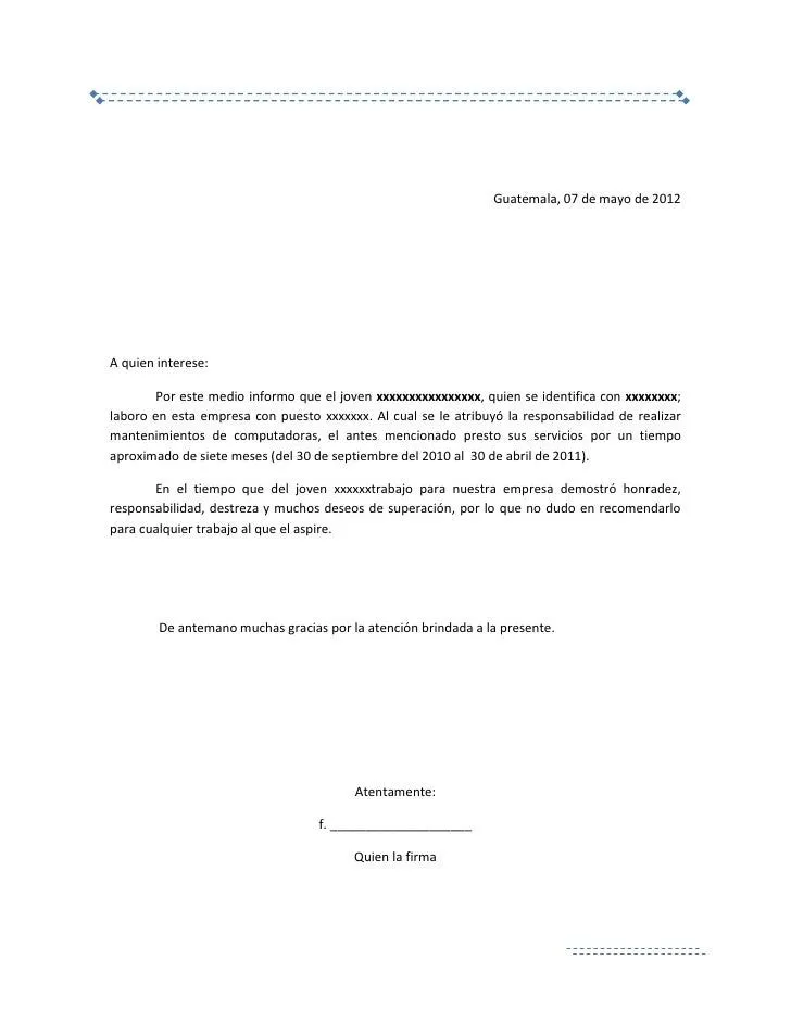 Carta de recomendacion laboral
