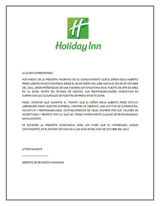 Modelo de carta de recomendacion laboral en word - Imagui