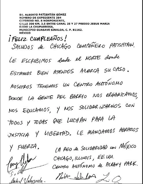Carta de La Red de Solidaridad con México, Chicago, EEUU, por los ... Carta de La Red de Solidaridad con México, Chicago, EEUU, por los ...