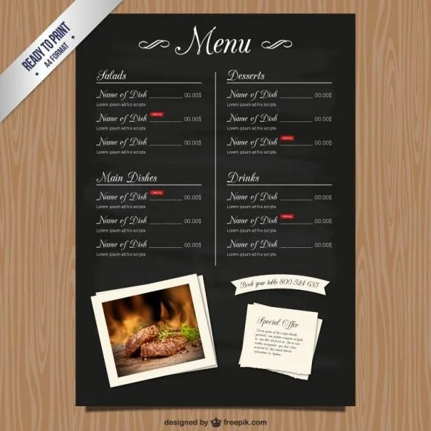 Carta Restaurante | Fotos y Vectores gratis