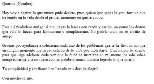 Cartas de agradecimiento a una amiga - Ejemplos De