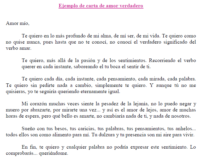 Ejemplo de carta de amor verdadero | Ejemplos de carta