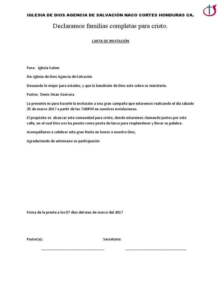 Cartas de Invitacion para Iglesias | PDF | Cristo (título) | Teología Cartas de Invitacion para Iglesias | PDF | Cristo (título) | Teología