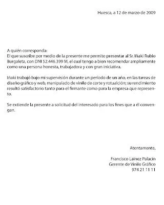 Cartas de recomendacion personales - Imagui