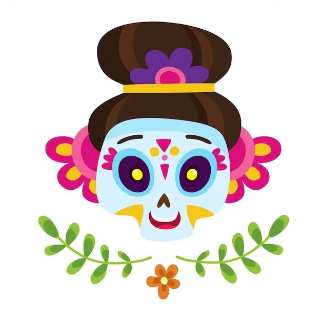 Cartel con calavera de azúcar colorida para el día de los muertos o halloween aislado en blanco para vacaciones mexicanas en un estilo de dibujos animados. | Vector Premium Cartel con calavera de azúcar colorida para el día de los muertos o halloween aislado en blanco para vacaciones mexicanas en un estilo de dibujos animados. | Vector Premium