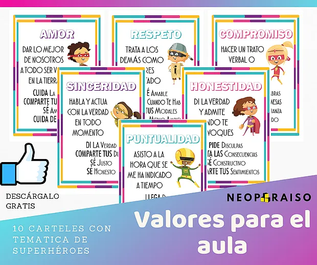 Carteles de Valores con temática de Superhéroes Carteles de Valores con temática de Superhéroes