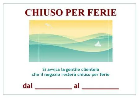 Cartello chiuso per ferie gratis da stampare Cartello chiuso per ferie gratis da stampare