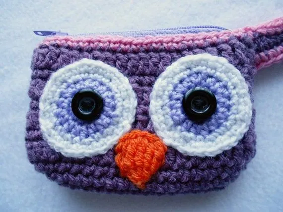 Cartera monedero rosado morado de búho tejido crochet por Lacebox Cartera monedero rosado morado de búho tejido crochet por Lacebox