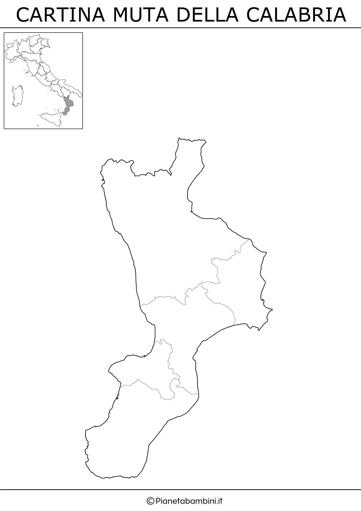 Cartina Muta, Fisica e Politica della Calabria da Stampare |  PianetaBambini.it
