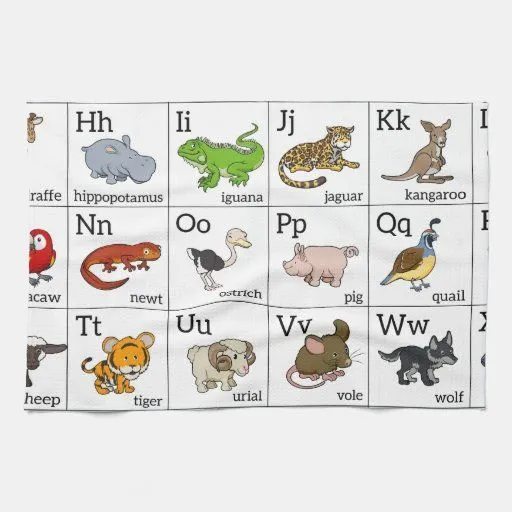 Cartoon Animal Alphabet Chart Hand Towels | Zazzle