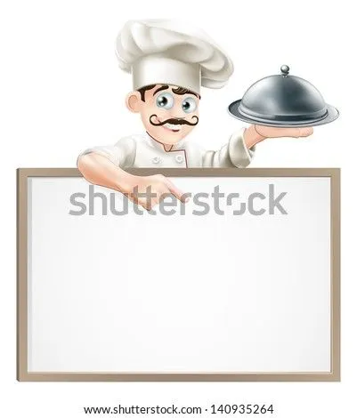 A Cartoon Chef Character Holding A Silver Platter Or Cloche ...