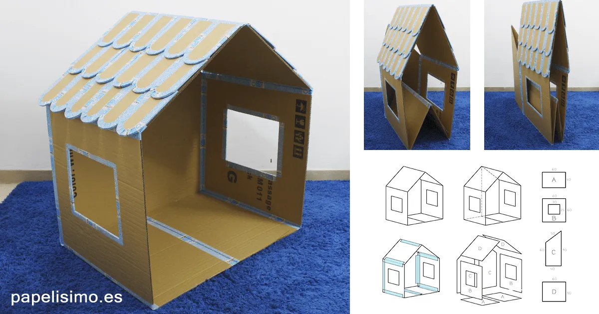 Cómo hacer casa de cartón para niños (Plegable) | Papelisimo Cómo hacer casa de cartón para niños (Plegable) | Papelisimo