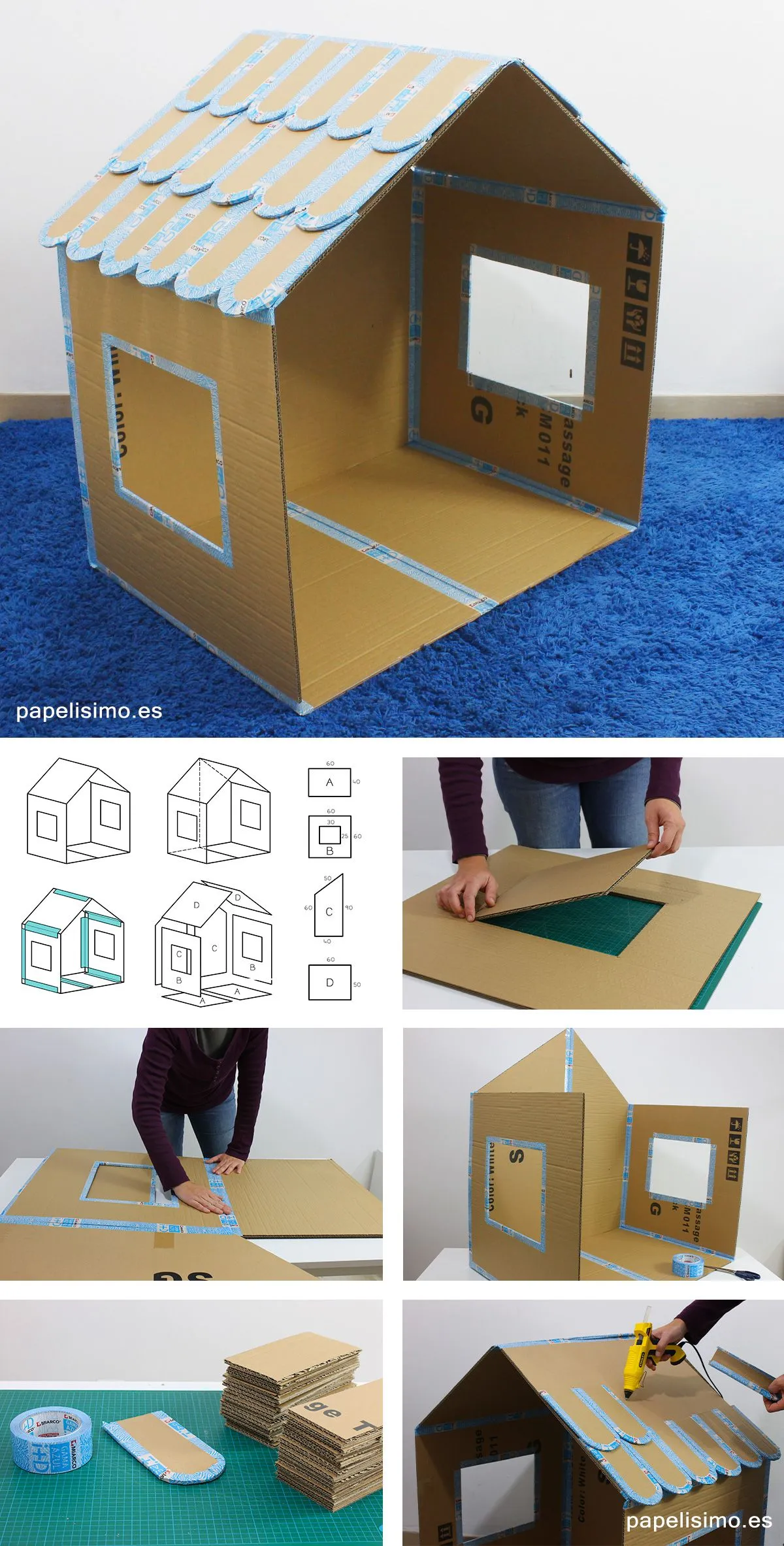 Cómo hacer casa de cartón para niños (Plegable) | Papelisimo Cómo hacer casa de cartón para niños (Plegable) | Papelisimo