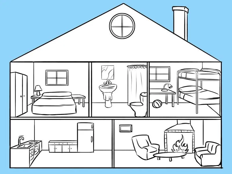 Casa por dentro para colorear por los niños. Dibujos de casas gratis Casa por dentro para colorear por los niños. Dibujos de casas gratis