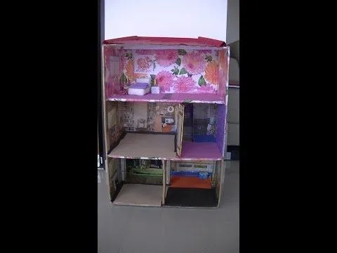 Casa de muñecas en caja de cartón - YouTube Casa de muñecas en caja de cartón - YouTube