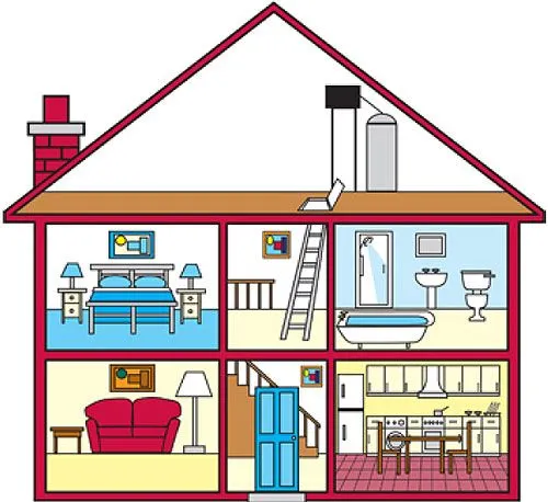 Dibujo de casas con sus partes en inglés - Imagui