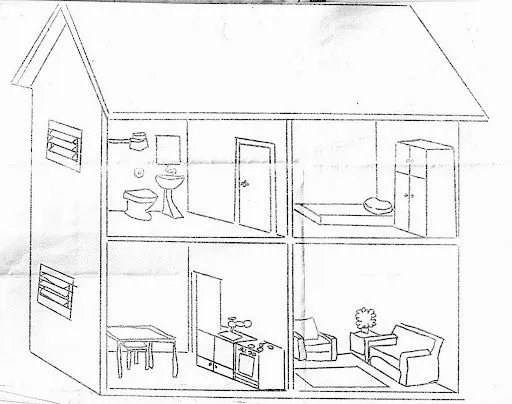 Casas para colorear con sus partes en inglés - Imagui