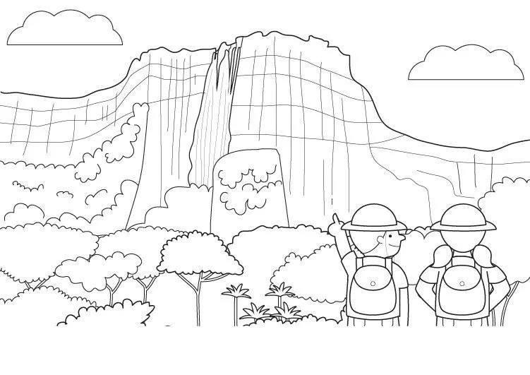 Gran cascada: dibujo para colorear e imprimir Gran cascada: dibujo para colorear e imprimir