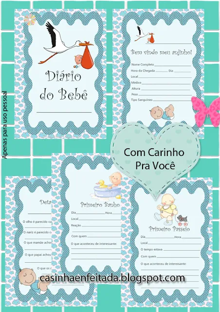 Casinha de Criança: Diário do Bebê Menino para Imprimir (Grátis)