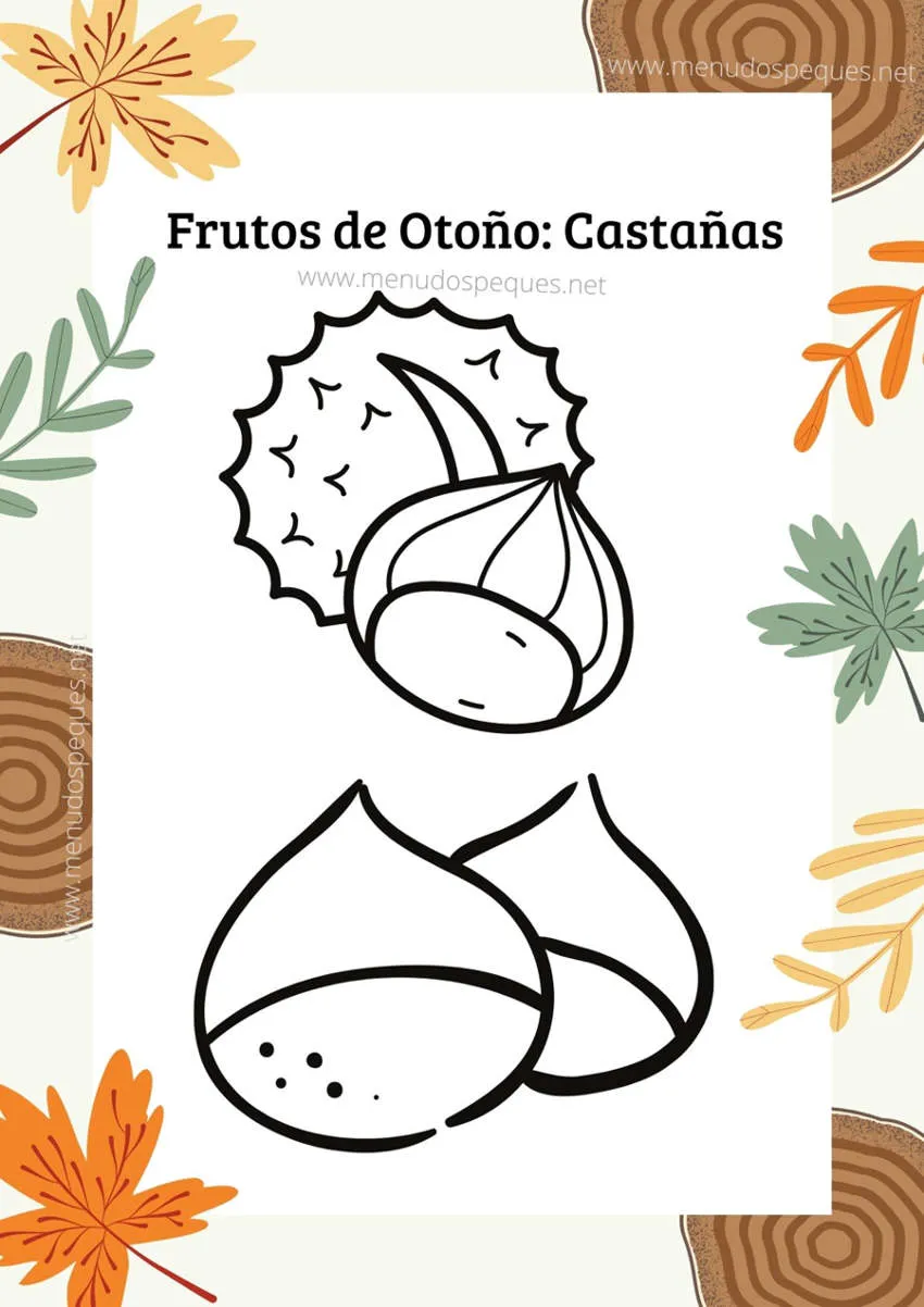 Castañas para colorear - Dibujos Frutos secos Otoño Castañas para colorear - Dibujos Frutos secos Otoño