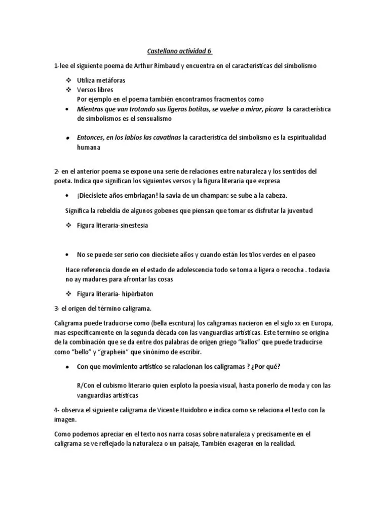 Castellano Actividad 6 | PDF | Simbolismo (Artes) | Vanguardia Castellano Actividad 6 | PDF | Simbolismo (Artes) | Vanguardia