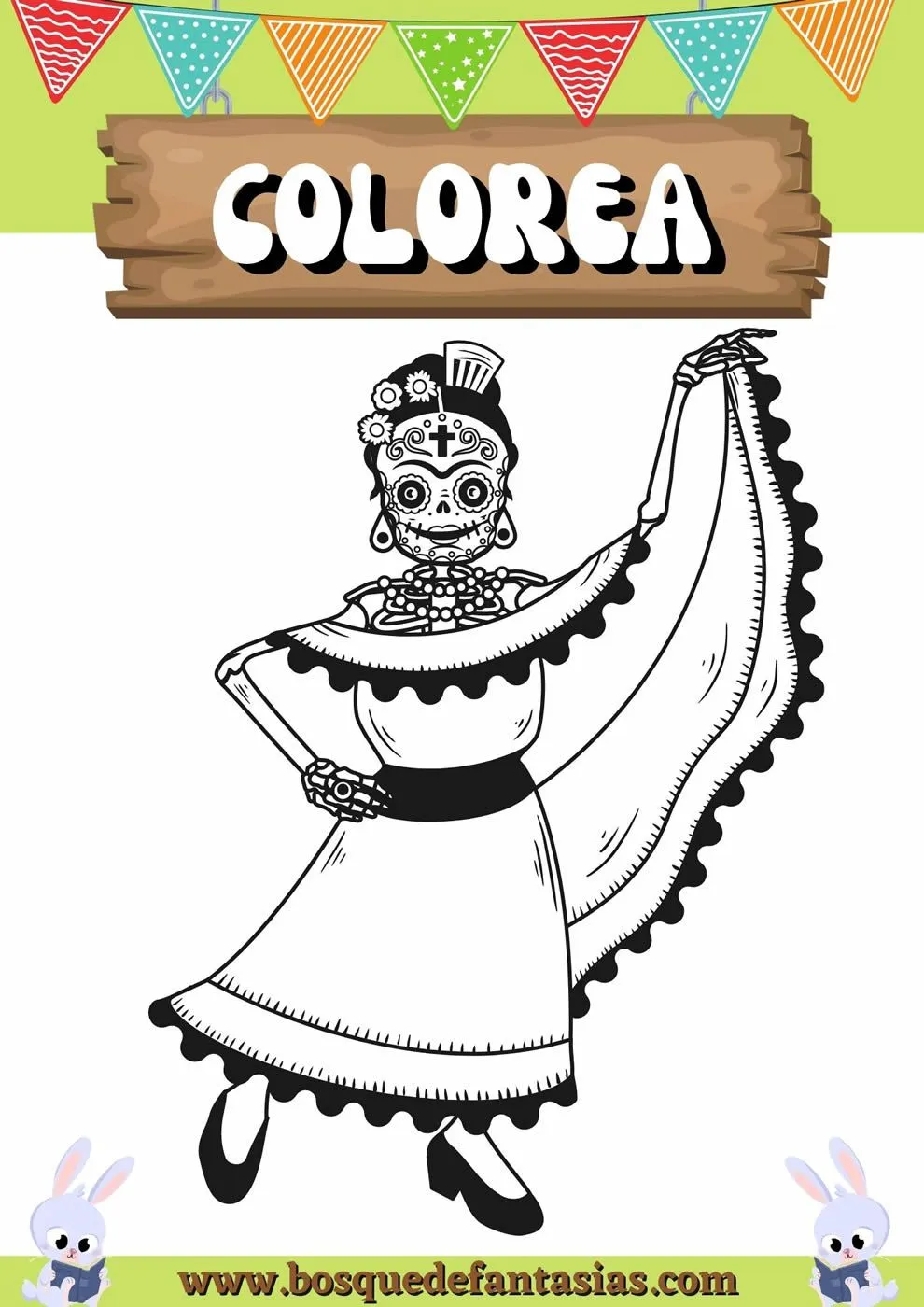 Dibujos de Catrinas para colorear: Mándalas y caretas fáciles para niños