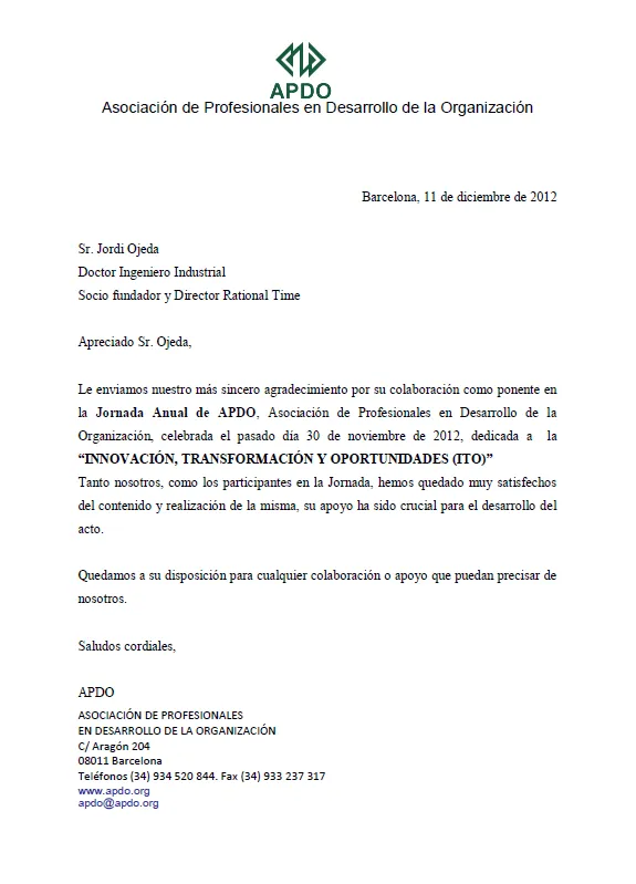 Rational Time: Carta de agradecimiento de la @APDOasociacion por ...