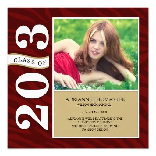 La cebra roja raya la clase de la graduación 2013 invitación | Zazzle