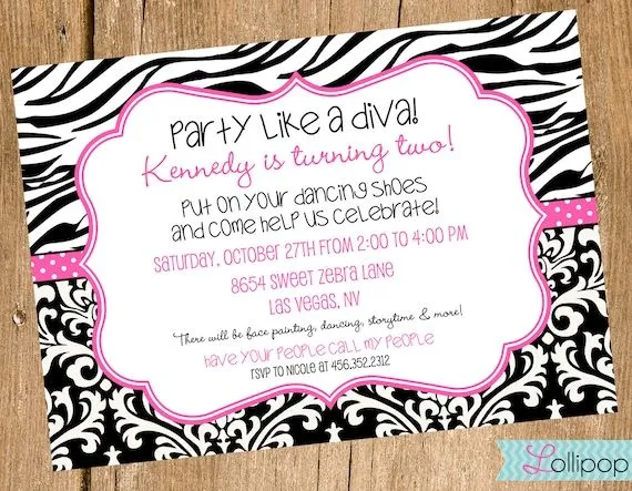 Cebra rosa caliente negro Demask invitación del por LollipopInk