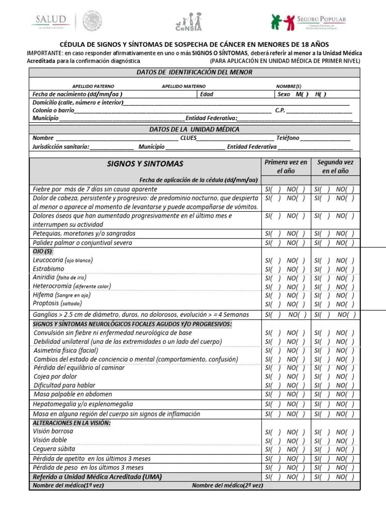 Cédula CA Infantil | PDF | Cáncer | Medicina CLINICA Cédula CA Infantil | PDF | Cáncer | Medicina CLINICA