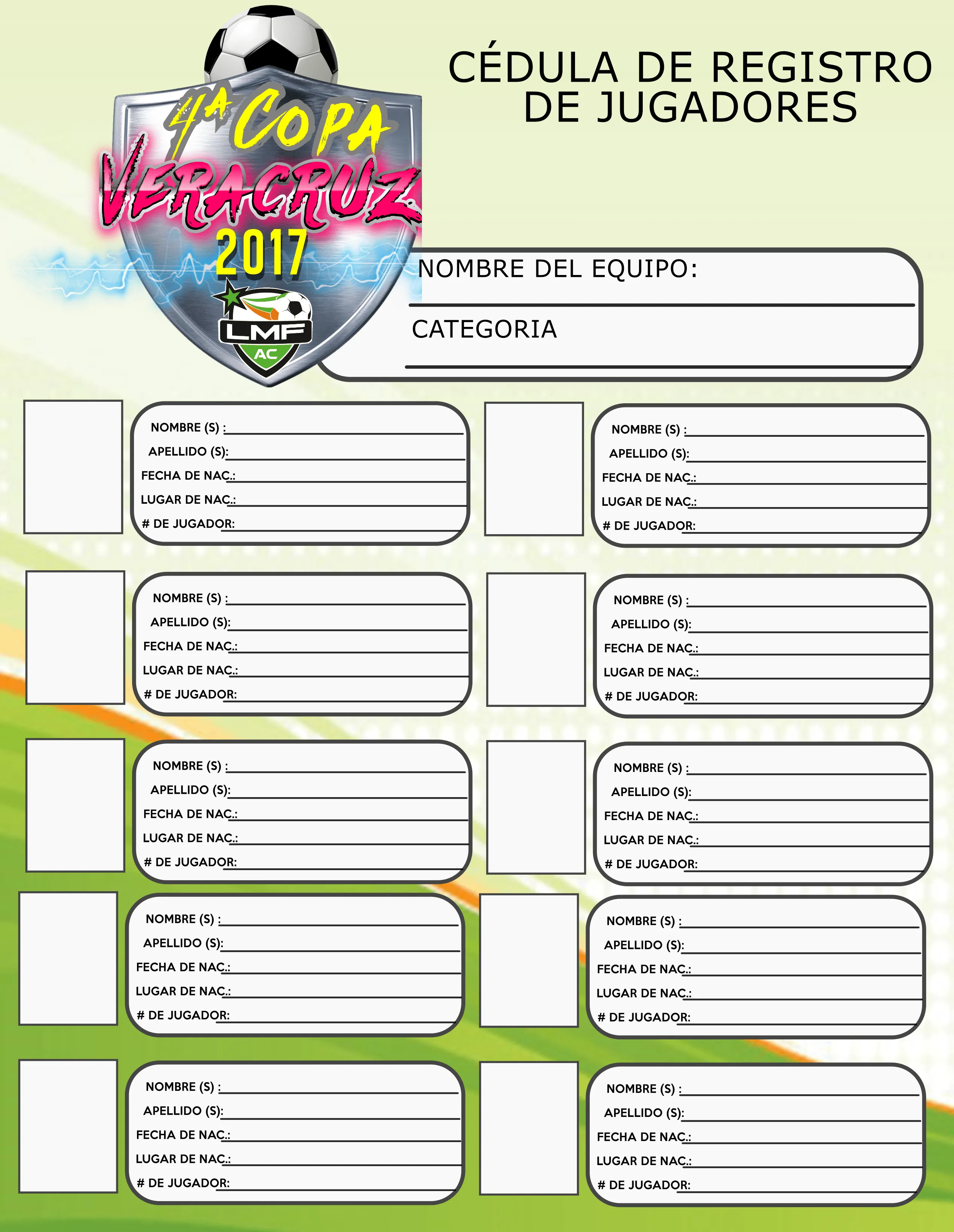 CÉDULA DE REGISTRO DE JUGADORES |