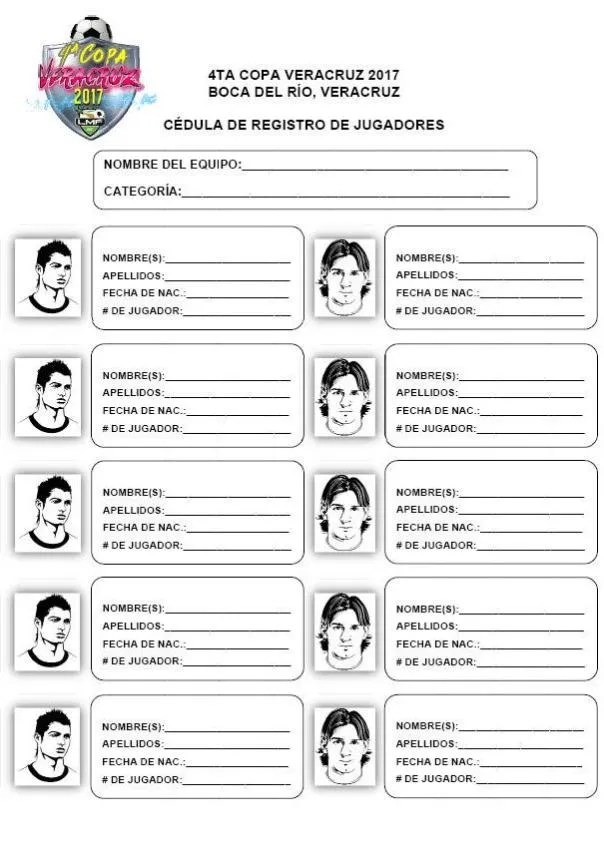 CÉDULA DE REGISTRO DE JUGADORES |