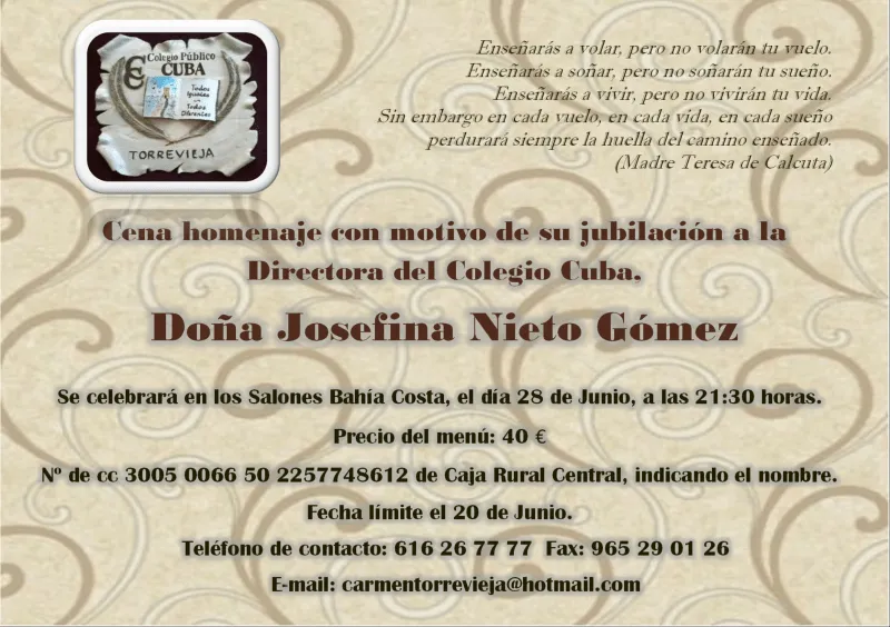 Cena de despedida de la Directora Doña Josefina - Cole CUBACole CUBA Cena de despedida de la Directora Doña Josefina - Cole CUBACole CUBA