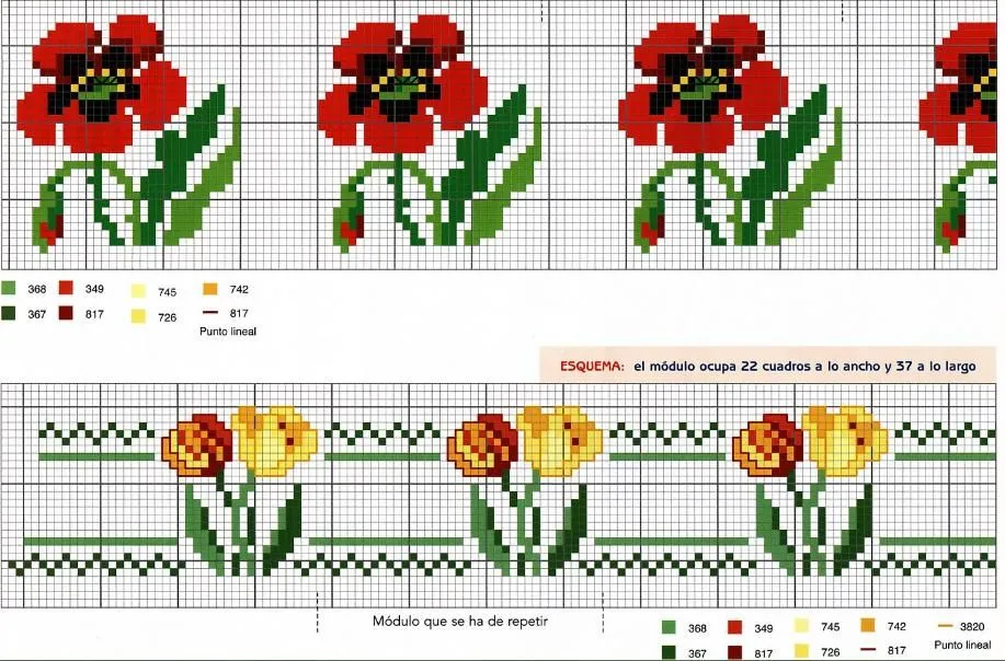 Patrones y esquemas gratis: Cenefas con flores Patrones y esquemas gratis: Cenefas con flores