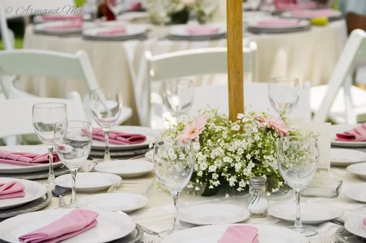 Centro de mesa Bautizo Gerbera &amp; nube | Centros de mesa boda ...