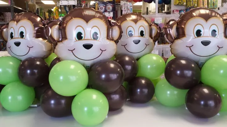 Centro de mesa de globo metalizado de mono para fiesta infantil de ...