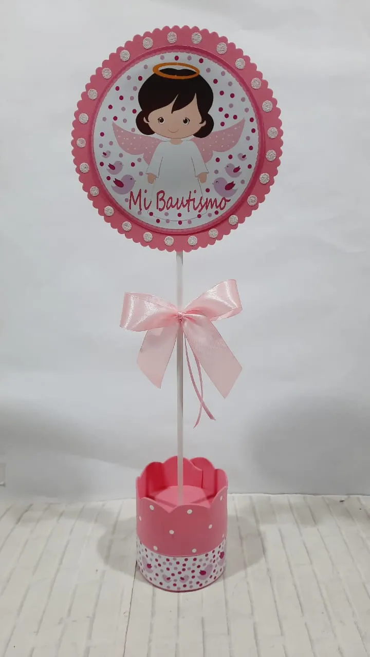 Centro de mesa infantil Bautismo rosa - Cotillón Martín Centro de mesa infantil Bautismo rosa - Cotillón Martín